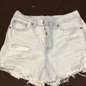Light Blue Distressed Denim Shorts